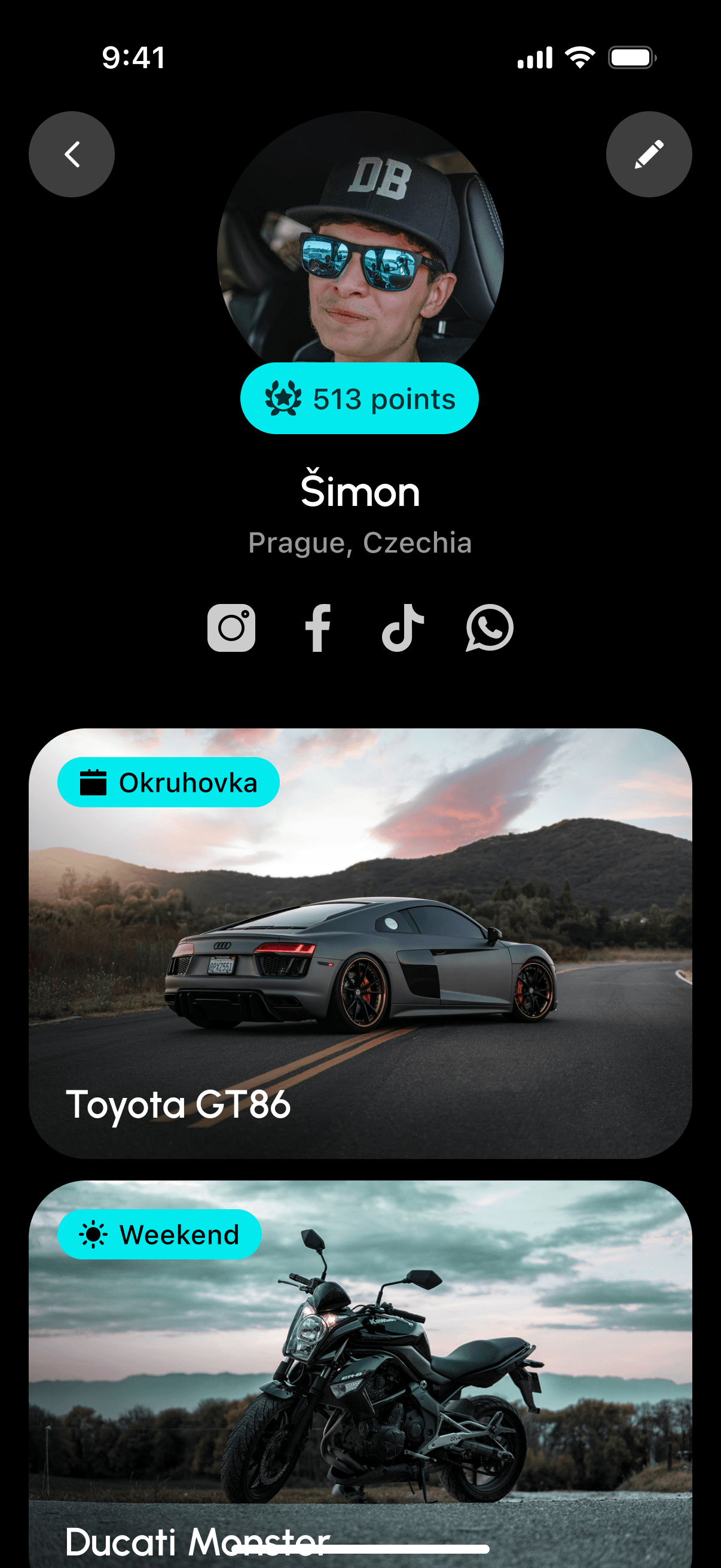 Profil v aplikaci ApexWorld